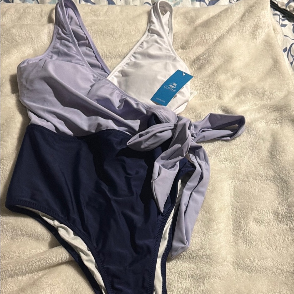 Colorblock One-Piece Swimsuit in Navy and Lavender